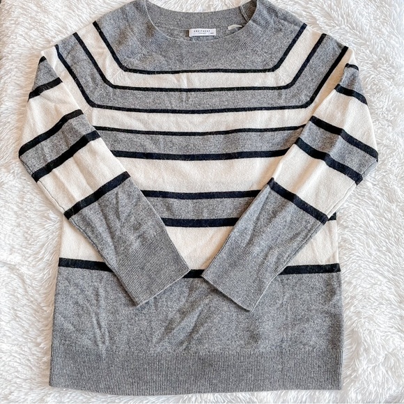 Equipment | Cashmere Striped, Neutral Minimalist Long Line Sweater - Picture 2 of 13